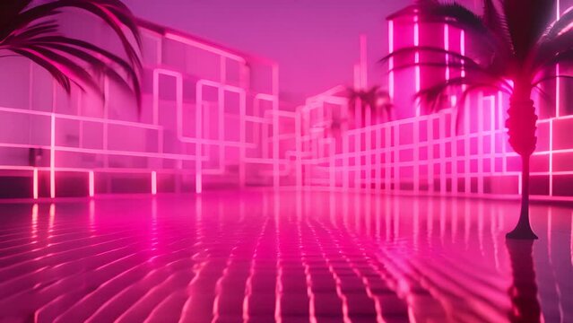 Futuristic City With Palm Trees in the Foreground Generative AI