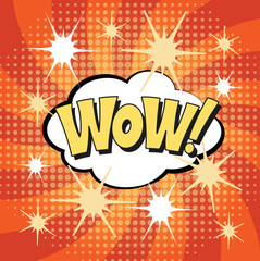 Comic lettering wow. Vector bright cartoon illustration in retro pop art style. Comic text sound effects. EPS 10	