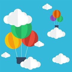 Colorful Air Balloons on sky with cloud. Paper art.