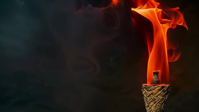 Burning torch on a plain black background