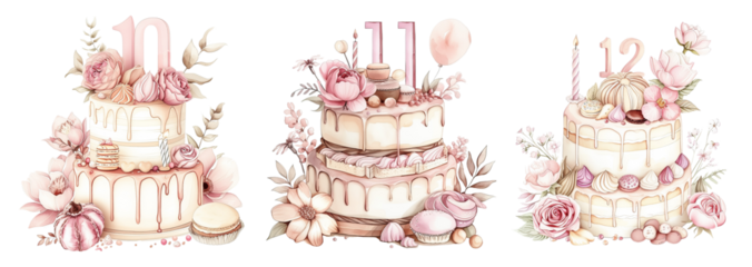 Charming Birthday Cake with Number Ten Eleven and Twelve in Art