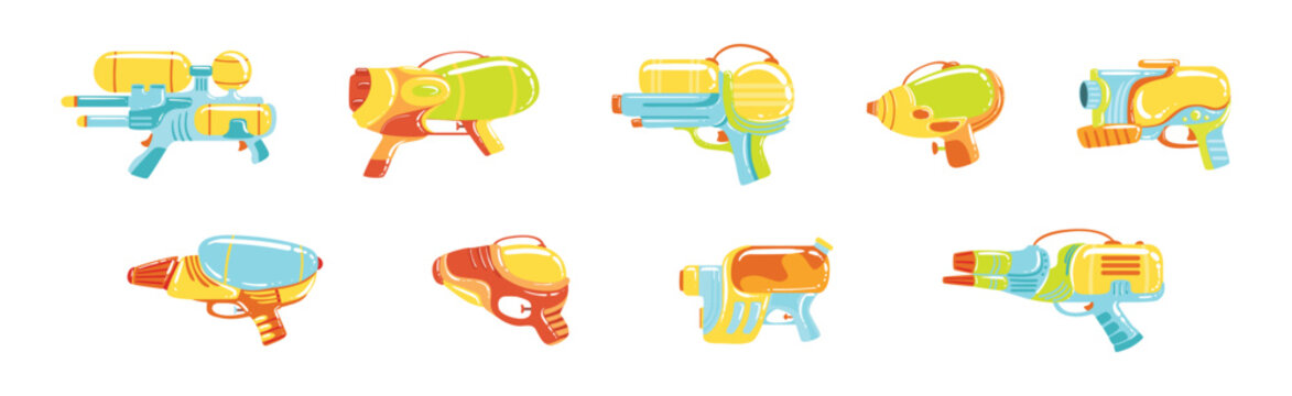 Toy Water Pistol Weapon for Summer Game Vector Set