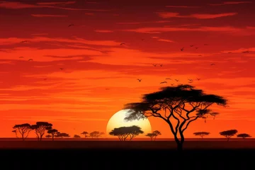 Poster Silhouetted Acacia Sunset Isolated on Transparent Background © Artimas 
