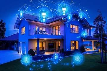 Cercles muraux Bleu foncé Intelligent Residential Developments: The Rise of Smart Devices and Electricity Production Innovations in Modern Home Design.