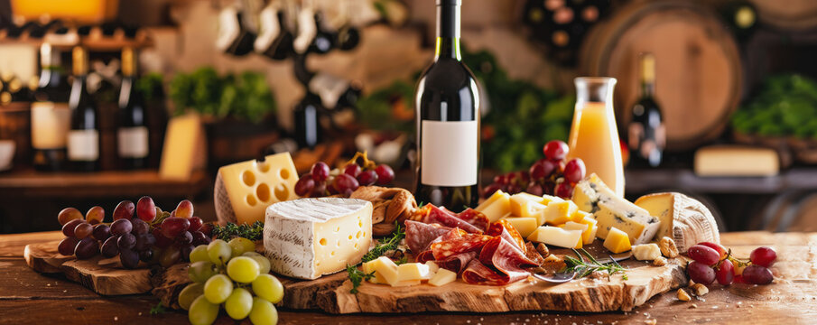 Artisanal Cheese Board in a Wine Cellar  Wide Angle