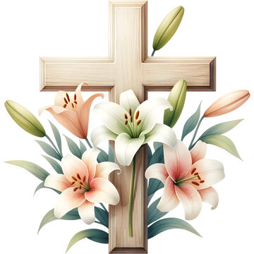 wooden cross with lilies clip art preview