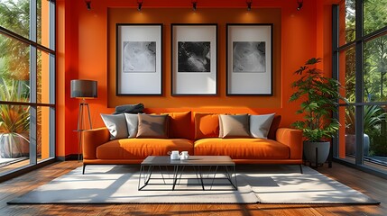 Modern Living Room Interior Design Ideas with Mockup Frame and sofa