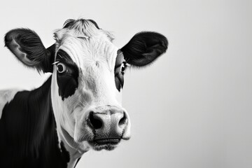 Obraz na płótnie Canvas A black and white cow stands in a grassy field, peacefully grazing.