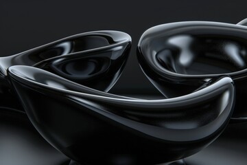 Two black bowls placed on top of a wooden table.