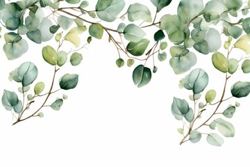 Watercolor Eucalyptus Leaves Frame ,Botanical Wedding Stationery