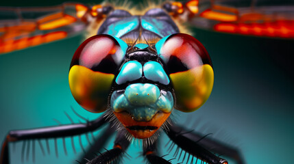 insect macrophotography  Dragonfly Eyes Closeup  Detailed shot focusing on the multifaceted eyes of a dragonfly - obrazy, fototapety, plakaty