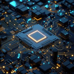 Microprocessor core glowing with artificial intelligence - obrazy, fototapety, plakaty
