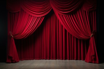 Dramatic Red stage curtains. Movie cinema. Generate Ai