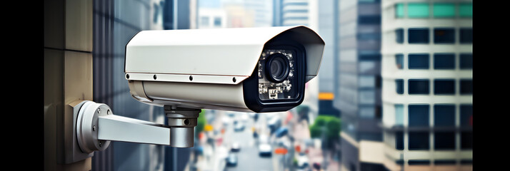 Close-Circuit Security Camera Overseeing Urban Chaos: A Testament to Modern-day Safety Measures - obrazy, fototapety, plakaty