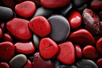 Zelfklevend Fotobehang Mysterious Red water stones. Ocean zen texture. Generate Ai © juliars