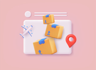 Delivery box coming out from screen. Delivery package shipping. Online shopping. 3D Web Vector Illustrations.
