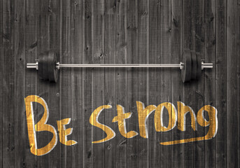 Motivational fitness message with barbell