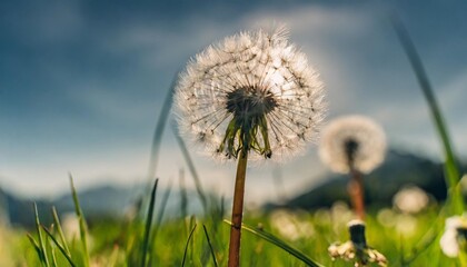 beautiful dandelion flower seed in springtime