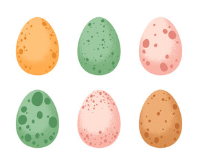 Painted Easter eggs. Easter traditional treat, hand drawn spotted eggs, cute chocolate or chicken eggs flat vector illustration set. Spring holidays decorative eggs