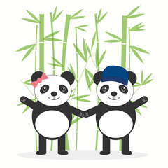 Animal set with panda,bamboo illustration for sticker,postcard,birthday invitation.