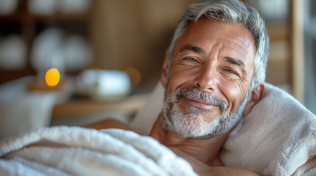 Elderly man enjoying relaxation at spa salon