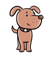 Cute domestic dog. Friendly funny pet. Face puppy animal. Cartoon vector illustration. Hand drawn outline isolated on white background