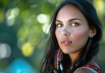 Naklejka premium Portrait of woman with captivating beauty. AI generated