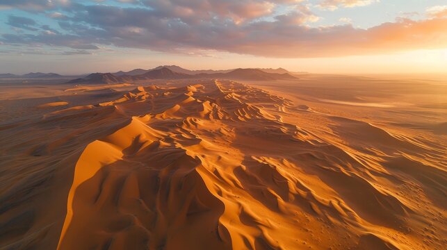 The dramatic interplay of light and shadow over sand dunes