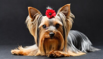 the yorkshire terrier on black background