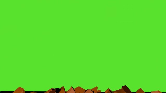 The rusty wall collapses and a green screen appears. 3D animation. Video effect for content editing.