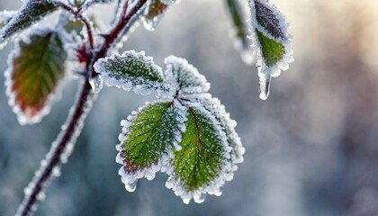 ice covered frozen flower leaves transparent plant winter nature frost detail