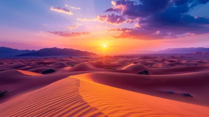 Gordijnen The vibrant sunset casting golden hues over a desert landscape © MAY
