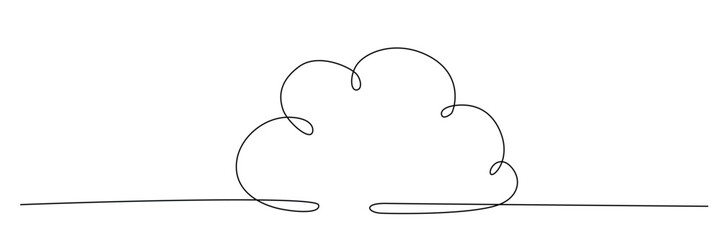 Cloud - one single hand drawing continuous line banner. Vector stock illustration isolated on white background for design template summer travel poster, flyer. Editable stroke.