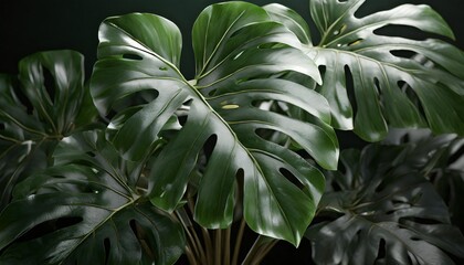 dark green leaves of monstera or split leaf philodendron monstera deliciosa the tropical foliage plant bush popular houseplant