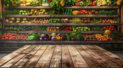 A wooden table with a variety of fruits and vegetables on it