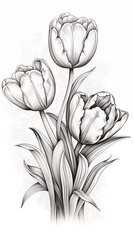 Antistress coloring for adults, children. Tulips, Flower series of coloring pages on a white background. Line art design for adults or children in zentangle style. For printing.