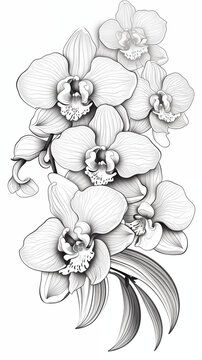 Anti-stress coloring book for adults, children. Flower series of coloring pages. Orchid coloring book, illustration isolated on white background.
