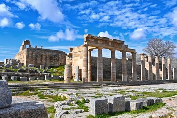 Remains of an old Greek city on Rhodes on a sunny spring day