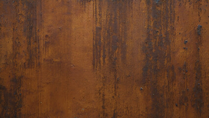 Investigating Textural Complexity: Grunge & Rust Iron Texture, Set against Oxidized Metal, Presenting Old Iron Panel in Landscape with Gold Brown Color & Corrosion.