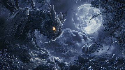 Moonlight Mystique: Enchanted Forest Creatures. - obrazy, fototapety, plakaty
