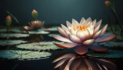 Foto op Canvas zen inspired illustration of water lilies with large space for text concept of mindfulness © Claudio