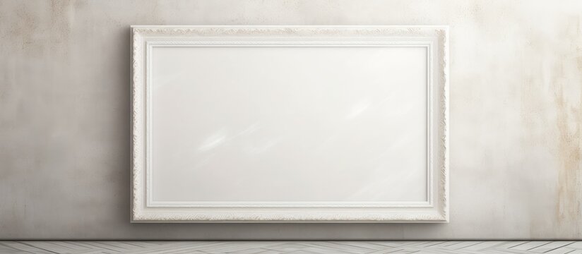 A white picture frame is securely hung on a plain wall, awaiting the insertion of a text or image. The frame is clean and minimalistic, blending effortlessly with the neutral background.