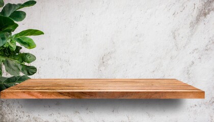 blank wooden counter table in front of grunge white concrete background vintage minimal product mockup