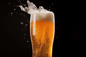 Tantalizing Mug of beer with foam. Refreshing drink drops. Generate Ai