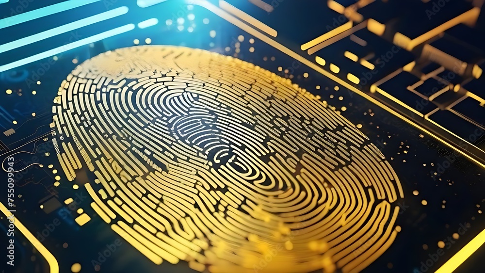Poster Fingerprint closeup. Security and digital identification technology. ID biometric authentication