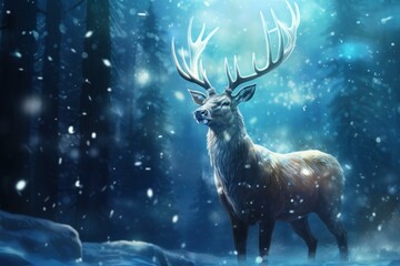 Serene Reindeer snow flakes nature. Frozen season. Generate Ai