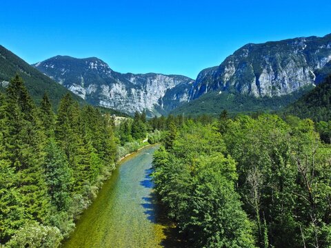 River and mountain in Austria nature in spring