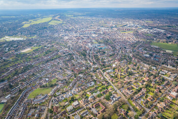 beautiful aerial view of residential area of Guildford, west Surrey, England