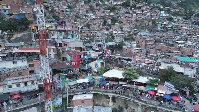 Medellin Colombia Antioquia aerial shot of La Comuna 13