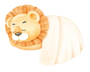 Cute Lion Sleeping with blanket